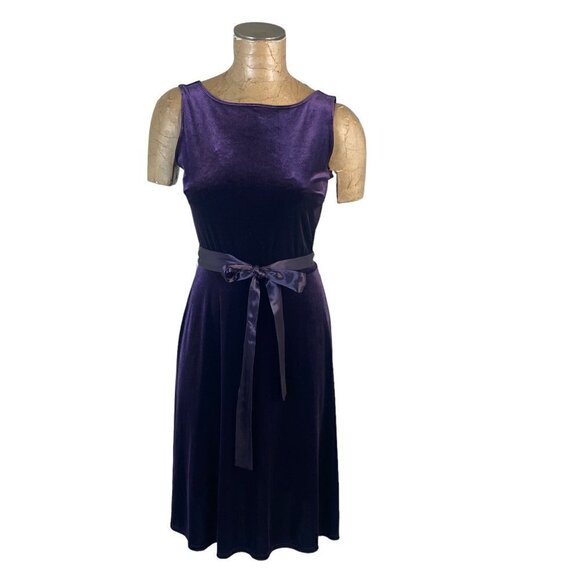 VTG 90s Elegant Classic Stretch Velvet Sleeveless Dress Sz M Purple #236B - Picture 1 of 6